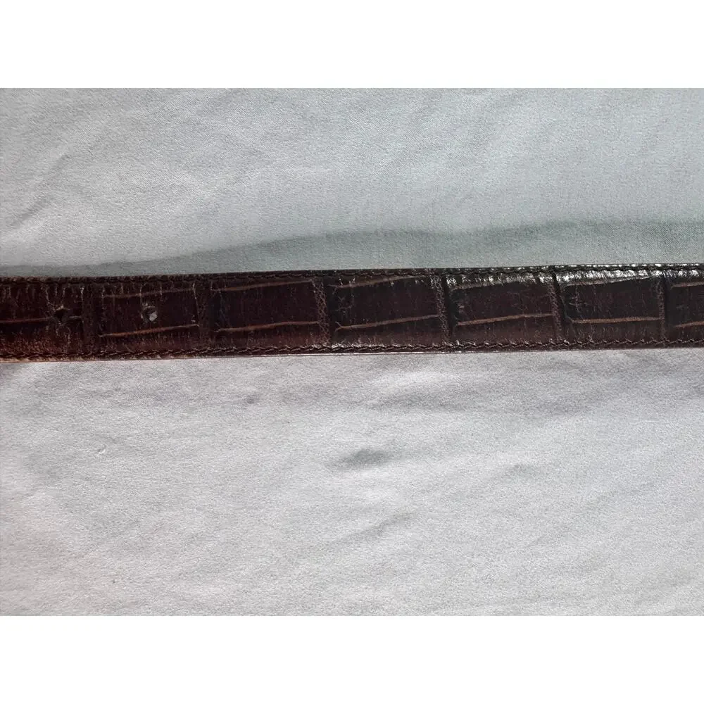 Vintage Lady Canterbury Italian Croco Leather Belt Brown Western Buckle 35